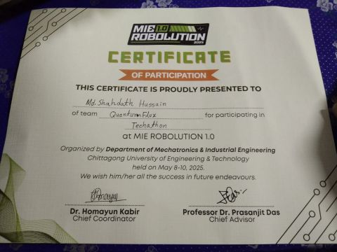 Certificate of Participation — Techathon — MIE ROBOLUTION 1.0
