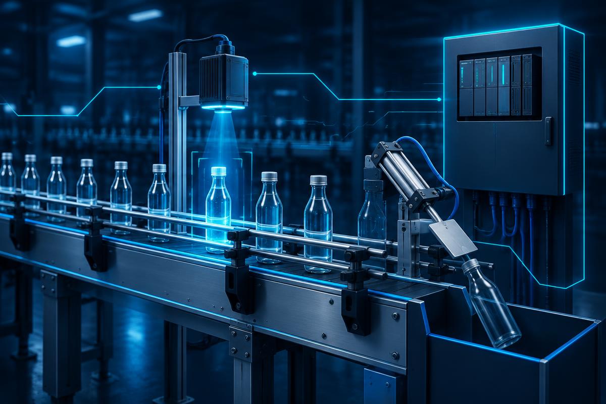 Illustration for AI-Assisted Industrial Bottle Inspection & Rejection